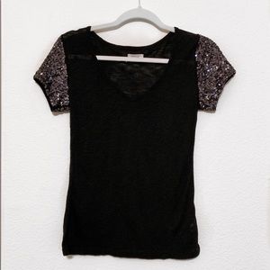 AERIE| Sequin Sleeved Top